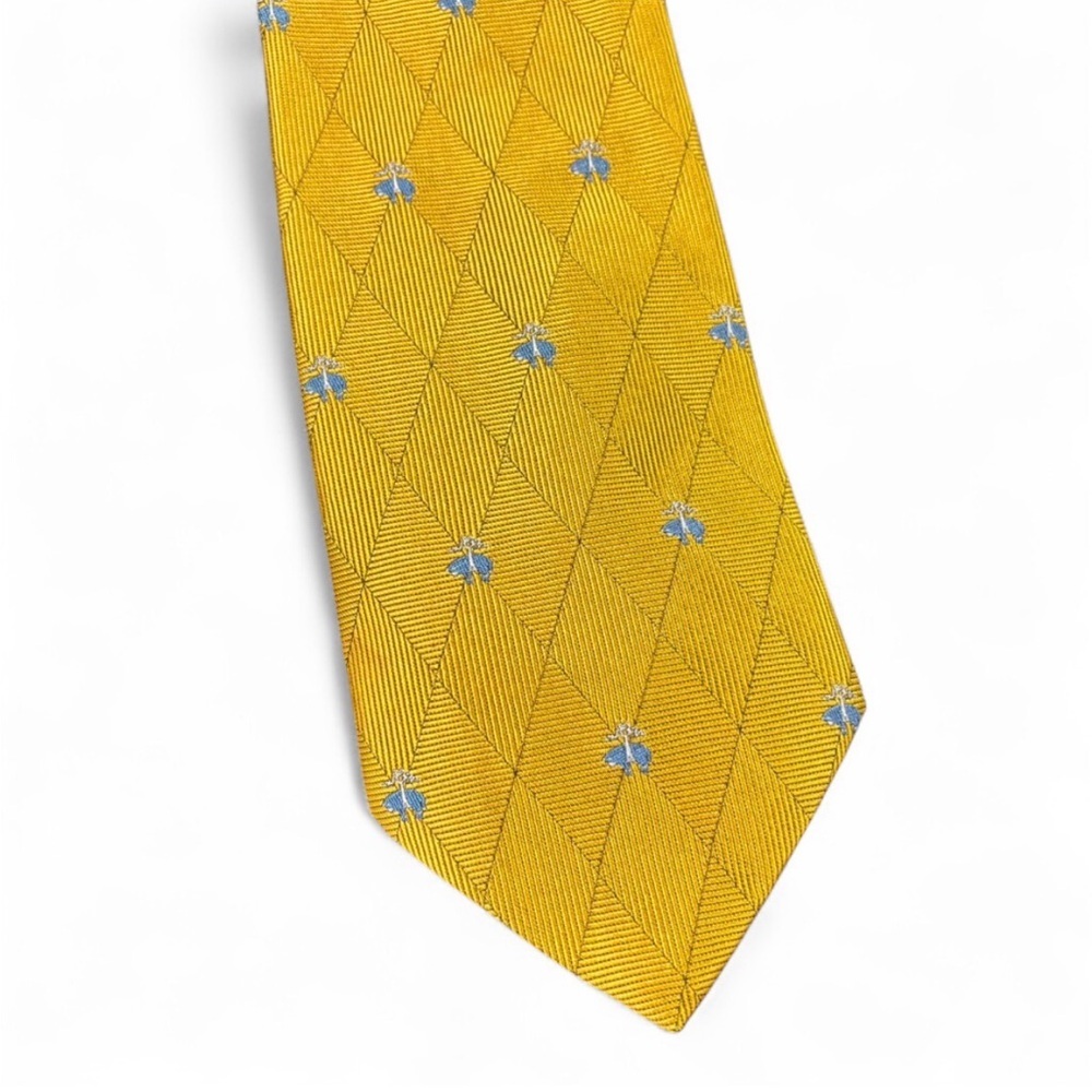 Brooks Brothers Makers logo Yellow and Blue Men's Tie 3.75” wide